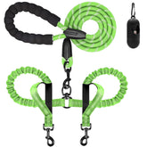 Drgxle double dog leash main view shows two dogs walking smoothly with tangle-free design.