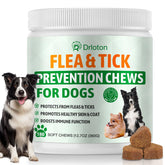 Drloton flea-tick chews packaging highlights natural protection for dogs