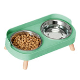 DROHOO elevated cat bowls on green stand reduce whisker fatigue during meals.