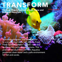 DrTim’s Aquatics Re-Fresh Reef label-closeup highlights natural formula and simple maintenance.