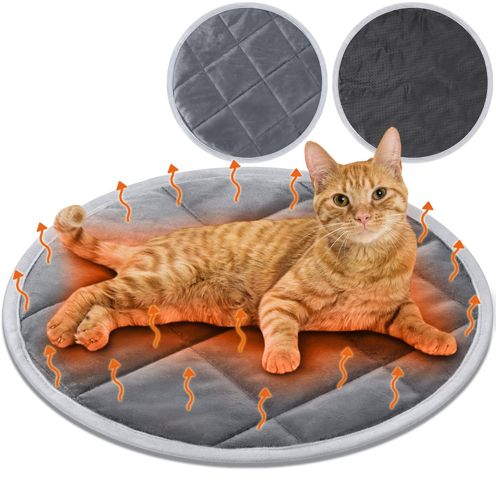 Drydiet self-warming cat mat round gray 16in close-up for cozy naps.
