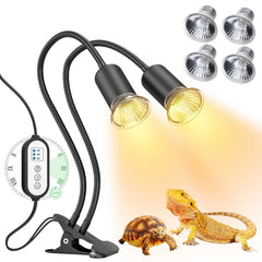 DTZY dual-head reptile heat lamp warms two zones for multiple pets