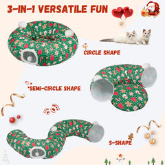 Due Felice cat tunnel green with dangling balls invites interactive batting fun.