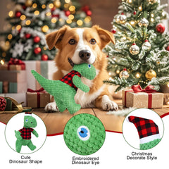DULZILUZID plush squeaky dinosaur with plaid hat boosts interactive tug sessions.