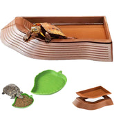 DUOYUZHIYU 3pcs tortoise water bowls with ramp leaf design for space-saving setup.