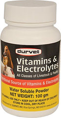 Durvet 698468 vitamins and electrolytes packaging label shows easy mixing into water