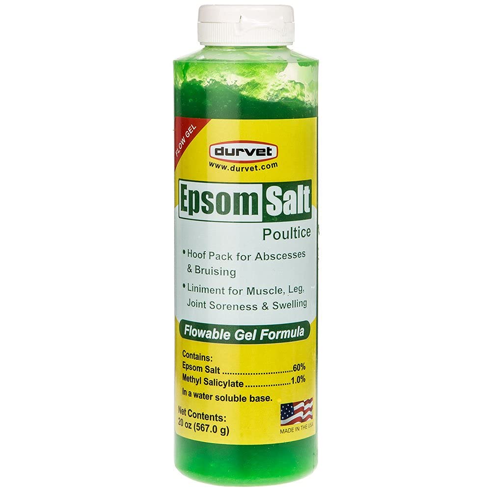 Durvet Equine Epsom Salt Poultice Flow Gel 20 oz for hoof care and leg comfort.