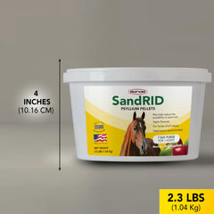 Durvet Equine Sandrid psyllium pellets closeup highlighting texture for digestion support.