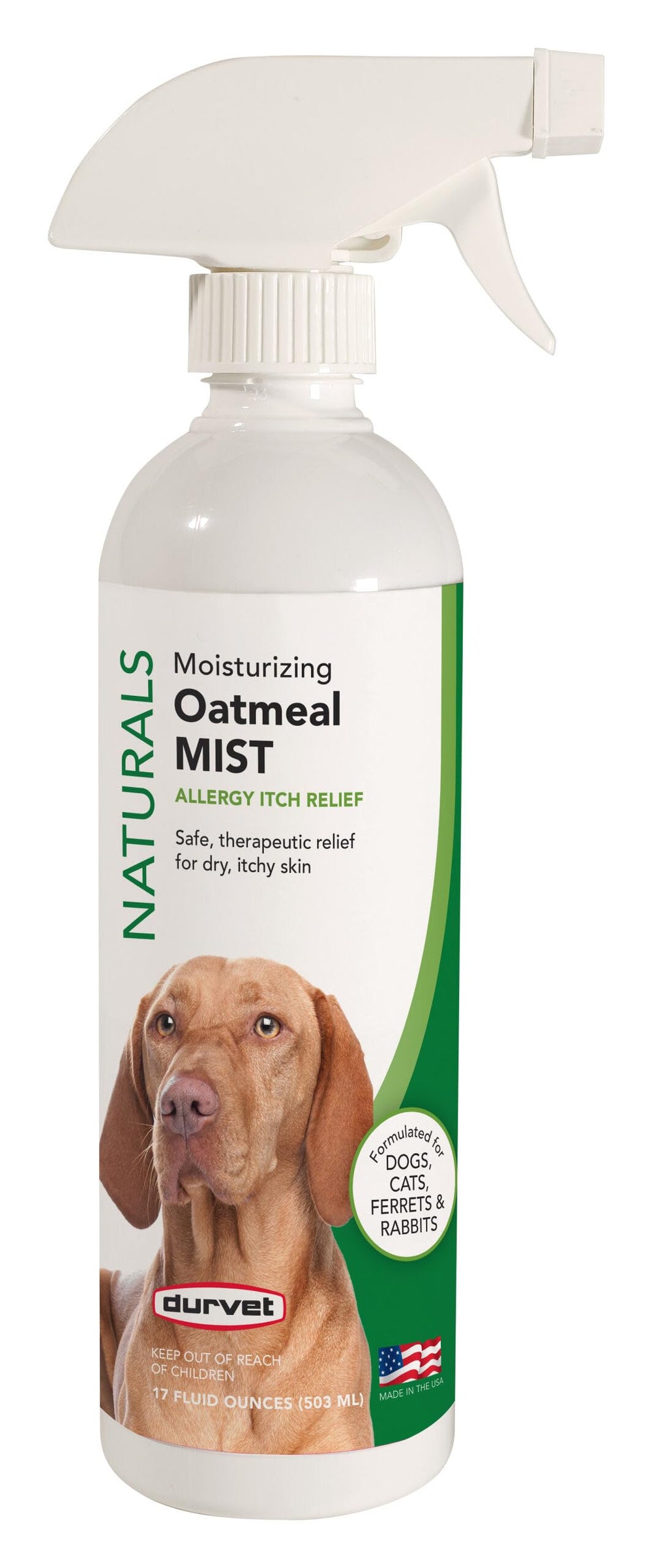 Durvet Naturals Oatmeal Mist bottle for gentle cleansing of itchy, sensitive skin.
