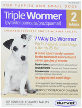 Durvet Triple Wormer bottle shows convenient, prescription-free de-worming for pets.