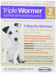 Durvet Triple Wormer bottle shows convenient, prescription-free de-worming for pets.