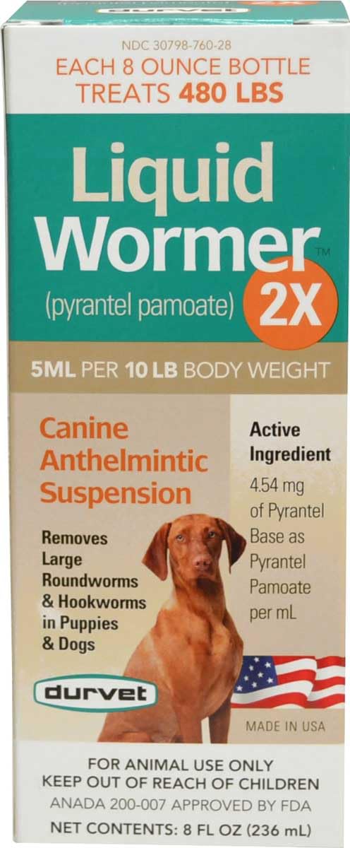 Durvet Wormer-Double Strength Liquid Dog 8oz bottle for easy dosing and safety