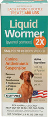 Durvet Wormer-Double Strength Liquid Dog 8oz bottle for easy dosing and safety
