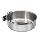 DVHEY large stainless steel bird feeding dish mounted inside a cage with an easy clamp holder.