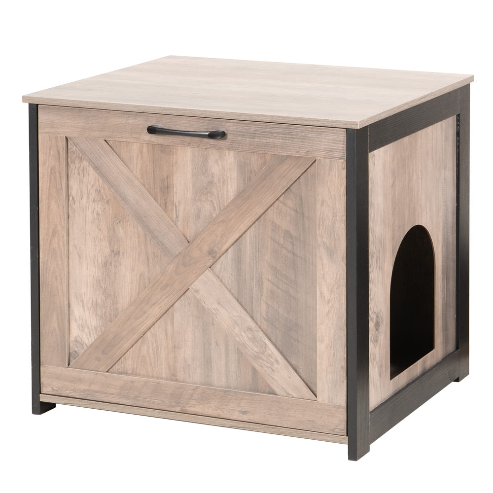 Dwanton cat litter box enclosure blends with decor and conceals litter for a tidy living space.