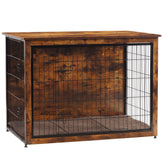 Dwanton dog crate furniture front view highlights rustic brown finish and durable construction for living spaces.