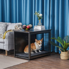 Dwanton indoor dog house in dark gray adds subtle room style.