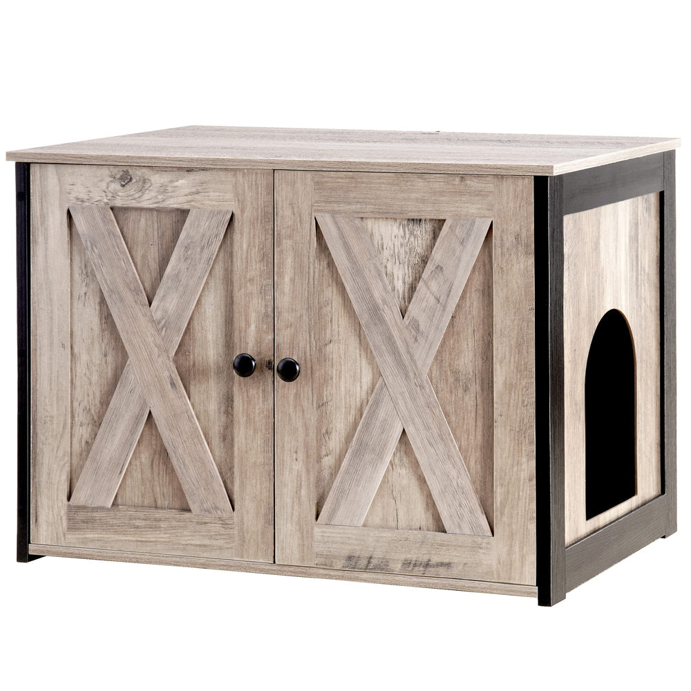 Dwanton litter box enclosure front view – discreet design blends with decor.