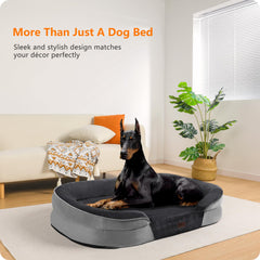 Dwanton orthopedic dog bed 48-inch XXL side view shows wrap-around bolster and roomy sleeping area