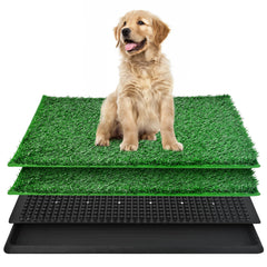 DwlSpce dog grass pad tray closeup for easy puppy potty training convenience