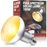 DXOPHIEX 100W reptile heat lamp full spectrum UVB provides warm basking light for reptiles.