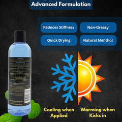 E3 Veterinary Strength Liniment Gel on horse leg demonstrates safe pain relief for equine care.