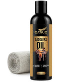 Eagle Saddle Oil bottle application for easy leather conditioning.