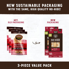 Close-up of ingredients for Earth Animal No Hide Chews beef rolls and simple formulation.