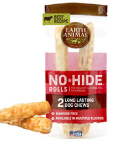 Earth Animal No Hide Chews large roll beef—long-lasting chew for big dogs.