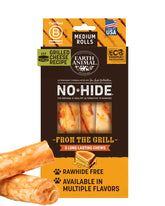 Earth Animal No Hide Chews cheddar rolls closeup showcasing cheese flavor for tasty chewing.