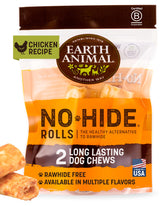Earth Animal No Hide Chews Rolls long-lasting chicken chews for small dogs, reduces boredom.