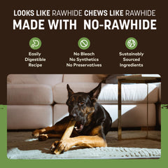 Earth Animal No Hide Chews Rolls ingredient list emphasizes pork and natural components.