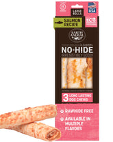 Earth Animal No Hide Salmon Rolls pack front view highlights premium ingredients for large dogs