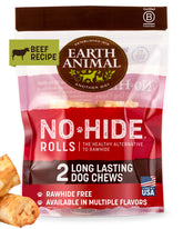 Earth Animal No Hide small-dog beef rolls close-up – long lasting chew for 16-45 lb dogs.
