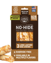 Earth Animal No-Hide venison rolls pack 3-count provides a long-lasting chew for medium dogs.