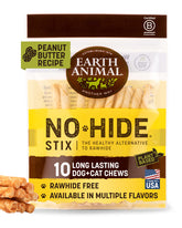 Earth Animal No Hide Stix peanut butter swirl close-up shows chew-friendly texture for small dogs.