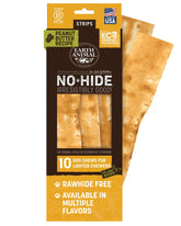 Earth Animal No-Hide Strips peanut butter pack front — durable chew for teeth and gums.