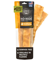 Earth Animal No Hide Strips Peanut Butter packaging shows natural ingredients for a dental-friendly dog chew.