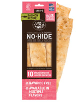 Earth Animal No Hide Strips Salmon front view, a savory daily chew for dogs.