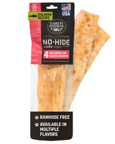 Earth Animal No Hide Strips Salmon packaging highlights simple ingredients for a natural chew.