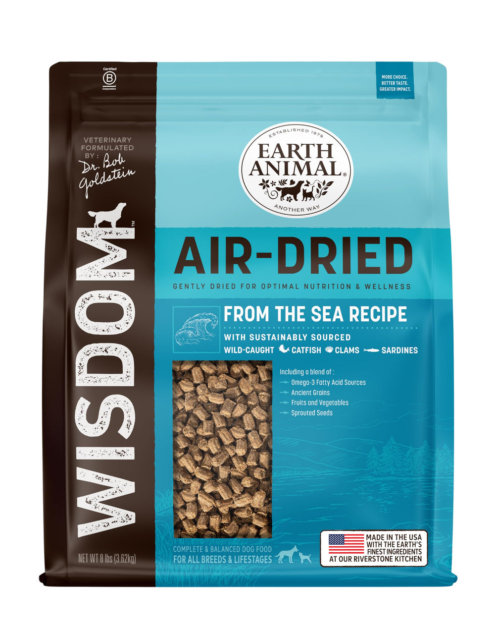 Earth Animal Wisdom Air Dried Catfish Clams image shows premium seafood proteins ideal for sensitive stomachs