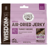 Earth Animal Wisdom Air Dried Jerky Turkey bag front with premium ingredients for dogs.