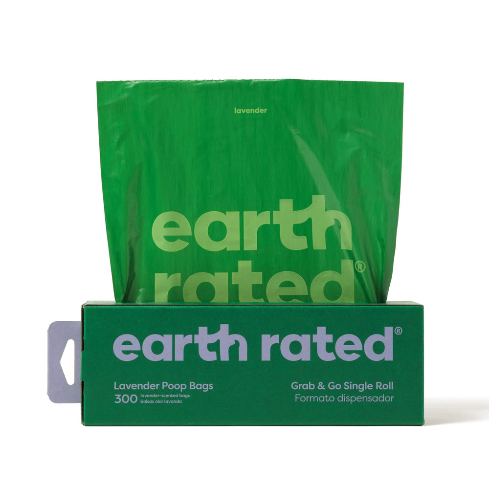 Earth Rated lavender roll of dog poop bags for quick backyard pickups
