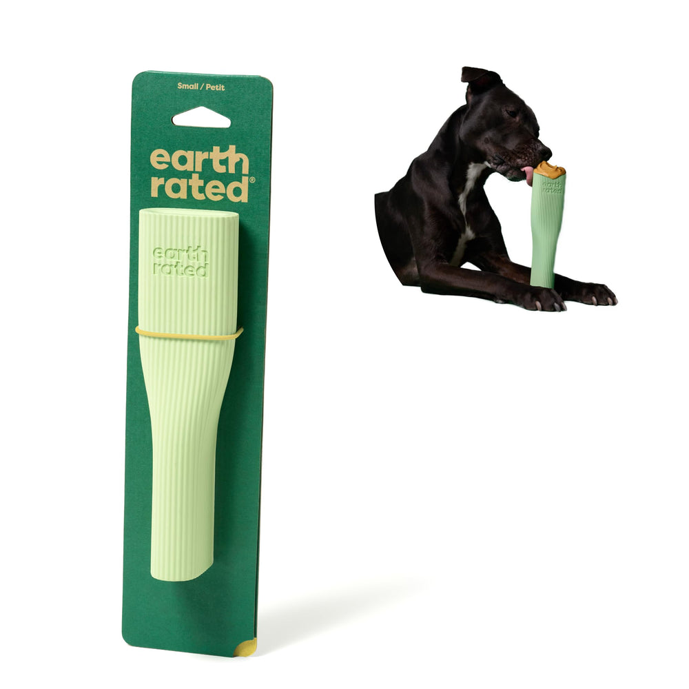 Earth Rated dog toy enrichment bone grip demonstrates paw-friendly interactive play and boredom relief.