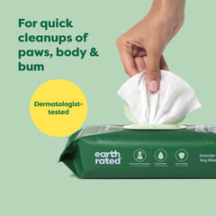 Earth Rated dog wipes textured wipe 8x8 demonstrates durable clean between baths.