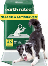 Earth Rated Max Absorbency Puppy Pad box demonstrates easy setup for potty training.