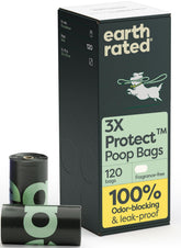 Earth Rated odor-blocking poop bags with 3x Protect conceal smells during walks