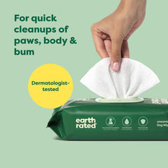 Earth Rated Pet Wipes body cleaning for dogs and cats with gentle moisture.