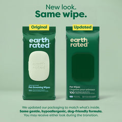 Earth Rated Pet Wipes on paws, body, and butt for quick grooming.