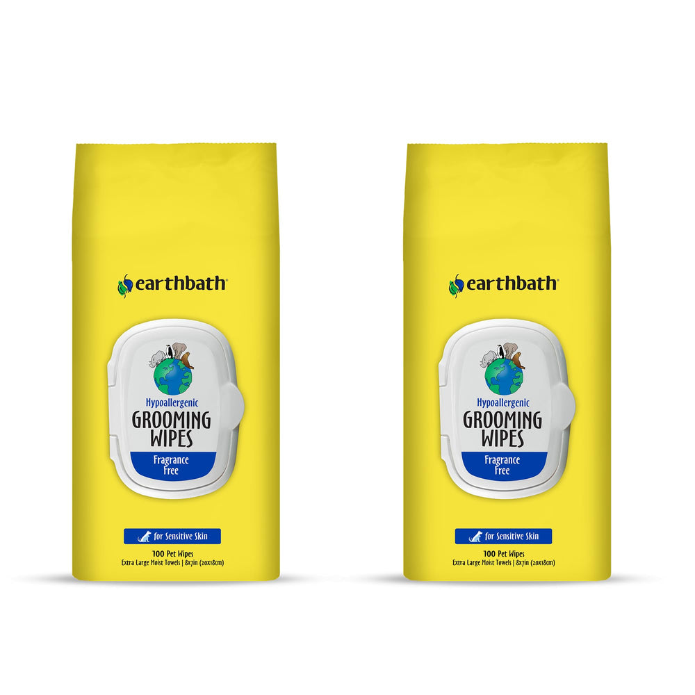 earthbath fragrance-free dog wipes pack open for quick grooming on sensitive skin.